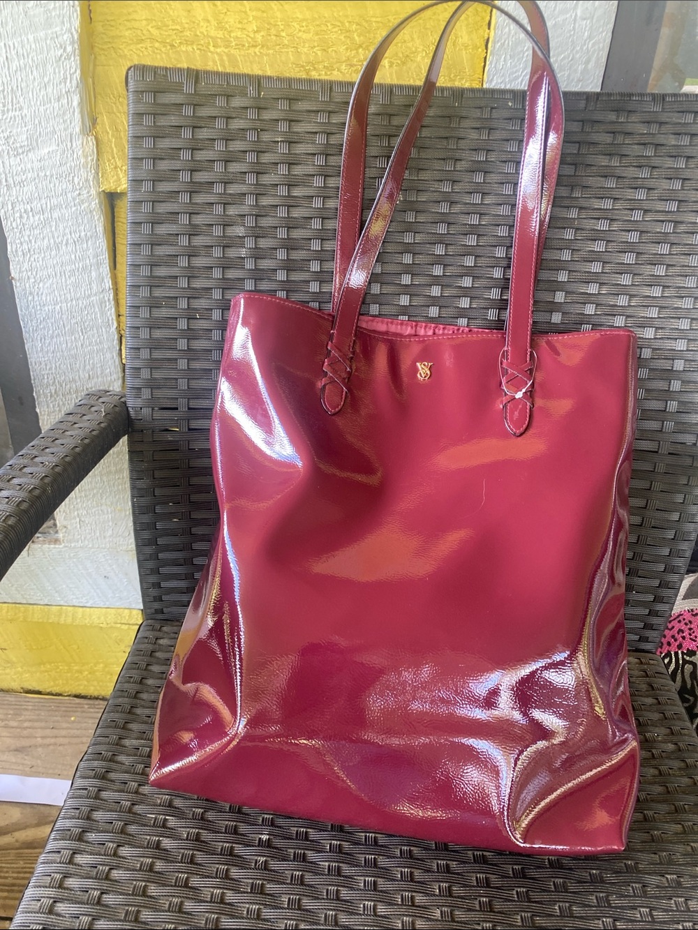 Victoria's Secret Patent Burgundy Tote with Gold Logo